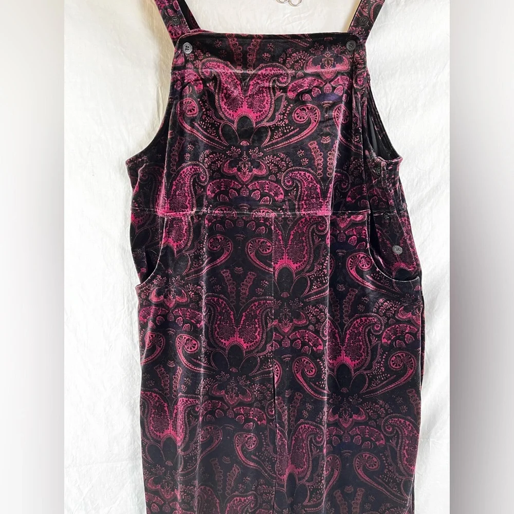 Vintage Velvet Paisley Purple Bib Overalls Coldwater Creek Women Large Jumpsuit - Picture 1 of 16